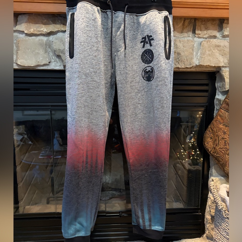 American Fighter Gray and Red Ombre Joggers